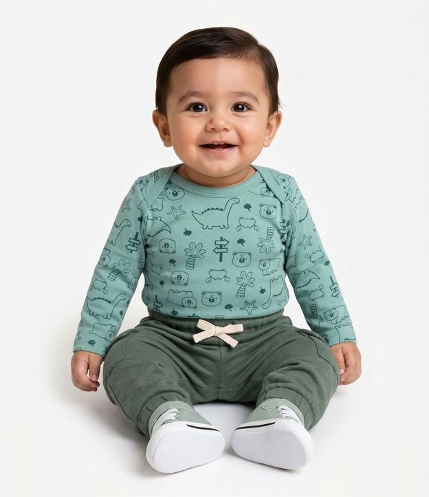 Body Bebé Manga Larga Oso y Dinos - Talle 0 a 18 meses