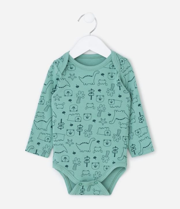Body Bebé Manga Larga Oso y Dinos - Talle 0 a 18 meses