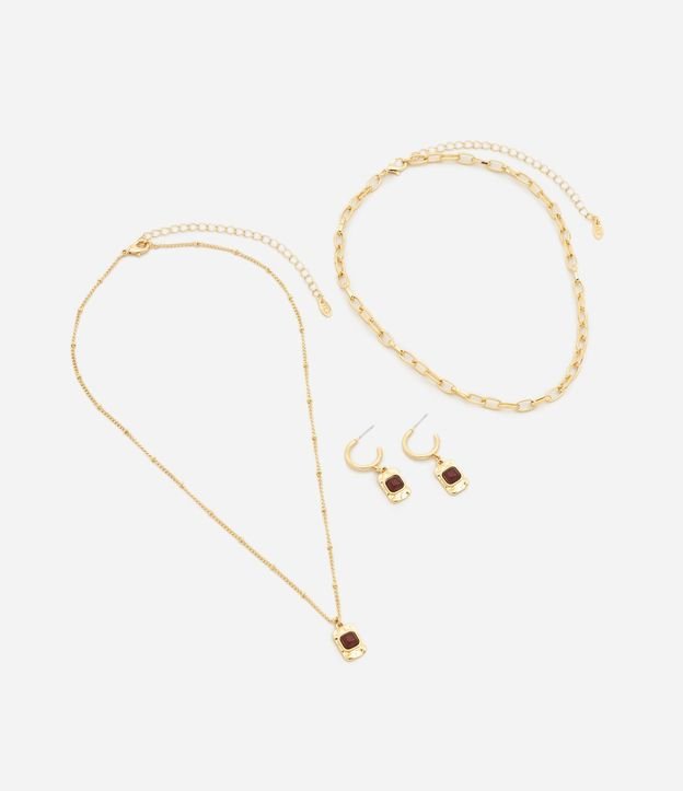 Conjunto con Collar y Pulsera y Caravanas con Colgante en Resina 2