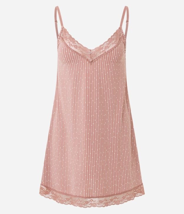 Camisón Corta con Estampa Rayada y Encaje 5