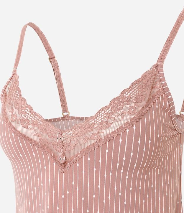 Camisón Corta con Estampa Rayada y Encaje 6