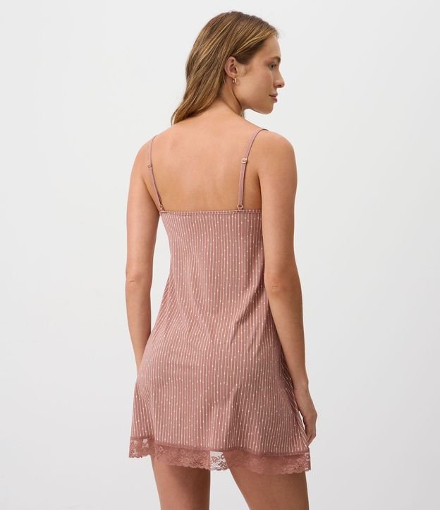 Camisón Corta con Estampa Rayada y Encaje 4