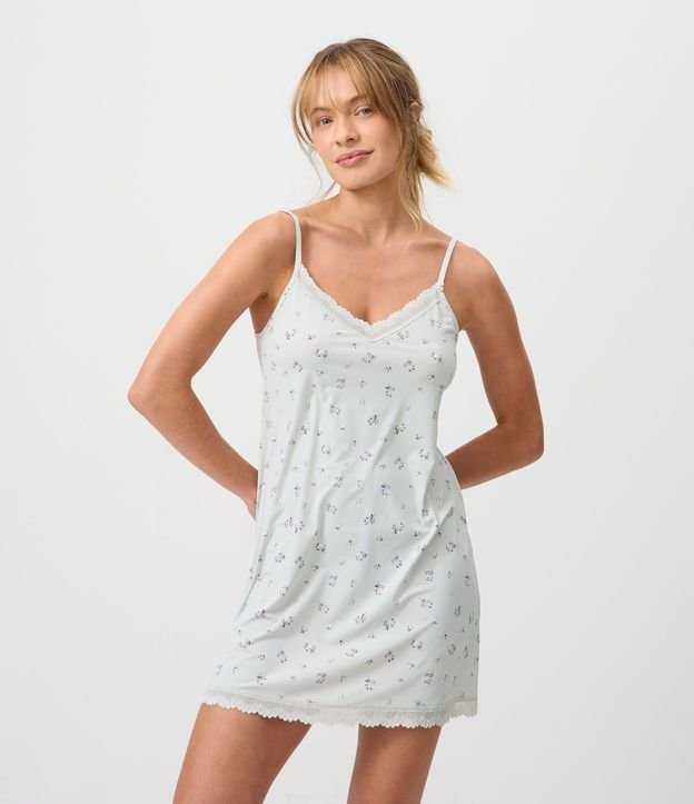 Camisón en Microfibra con Estampado Floral y Encaje 2