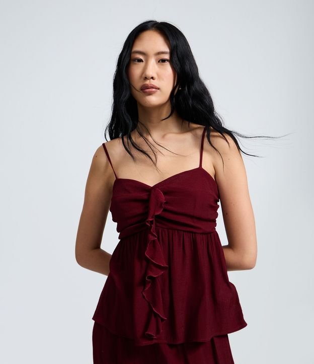 Blusa Bata en Crepé con Busto Fruncido y Volado Delantero