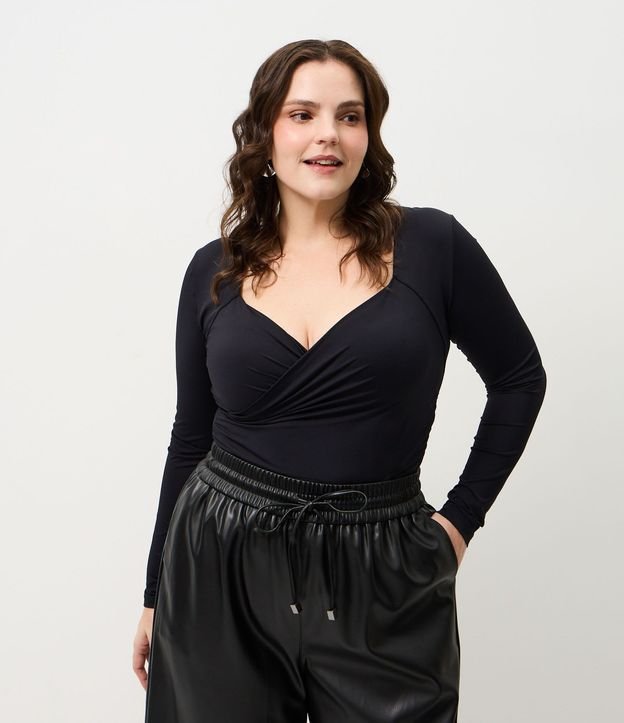 Blusa Manga Larga con Escote Traspasado Curve & Plus Size