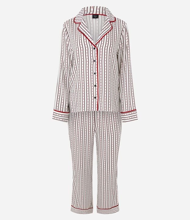Pijama Larga Americana con Estampado de Rayas y Corazones 5