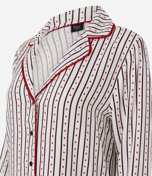 Pijama Larga Americana con Estampado de Rayas y Corazones 6