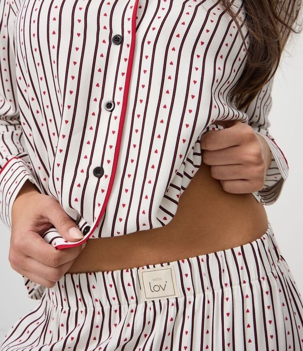 Pijama Larga Americana con Estampado de Rayas y Corazones 3