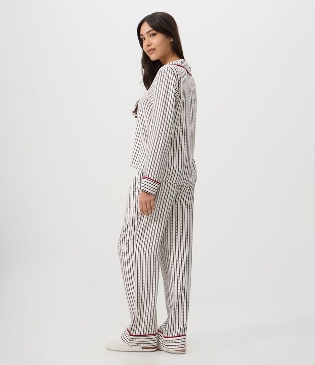 Pijama Larga Americana con Estampado de Rayas y Corazones 4