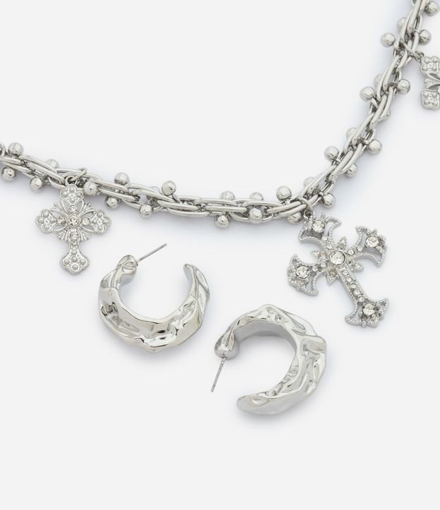 Conjunto de Collar Corto con Colgantes de Cruz y Caravanas Aro 2