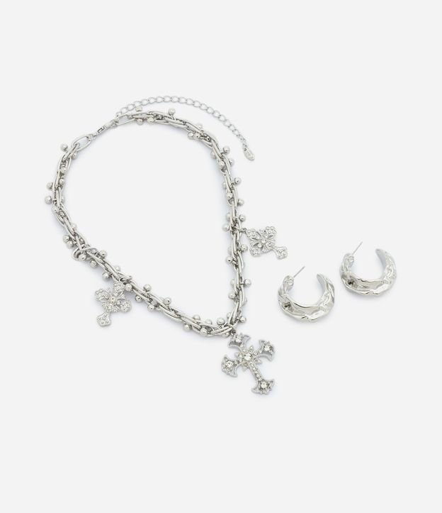 Conjunto de Collar Corto con Colgantes de Cruz y Caravanas Aro 3