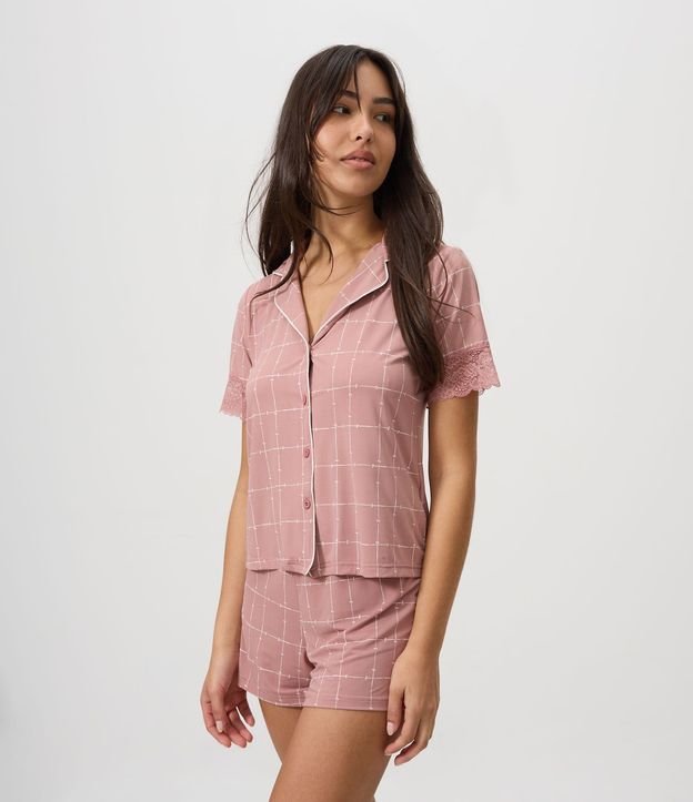 Pijama Corta Americana en Microfibra con Estampado Geométrico