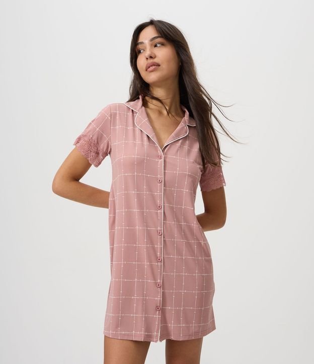 Camisón Americana en Microfibra con Estampa Geométrica