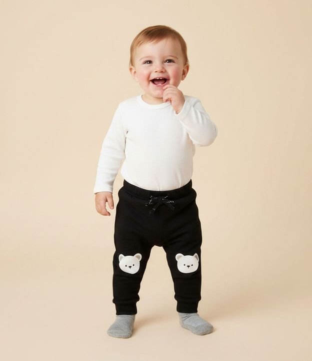 Pantalón Infantil Algodón con Felpa y Estampa de Oso – Talle 0 a 18 Meses