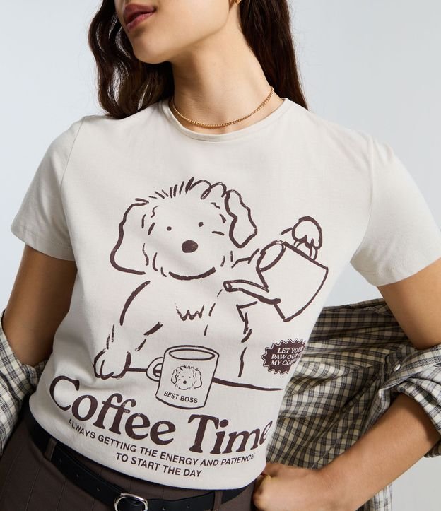 Remera T-shirt en Algodón con Estampa de Perrito en el Coffee Time 5