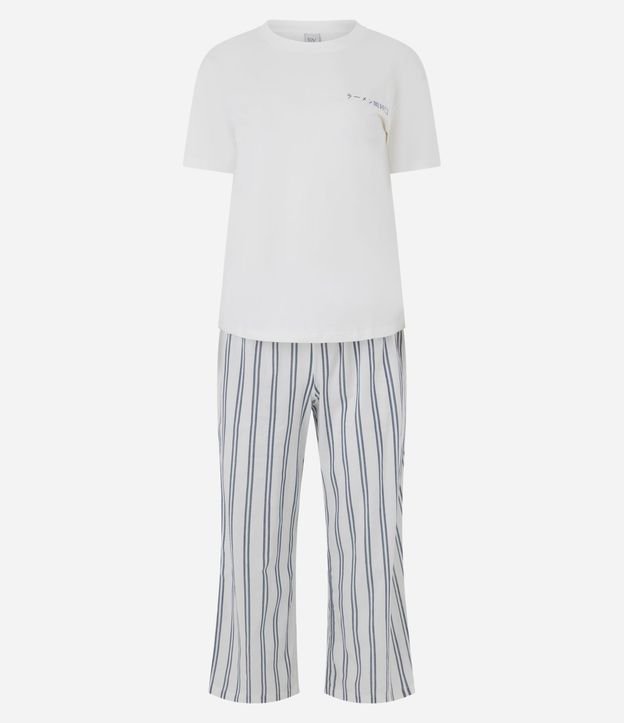 Pijama Largo en Algodón con Estampado de Rayas y Ramen 7