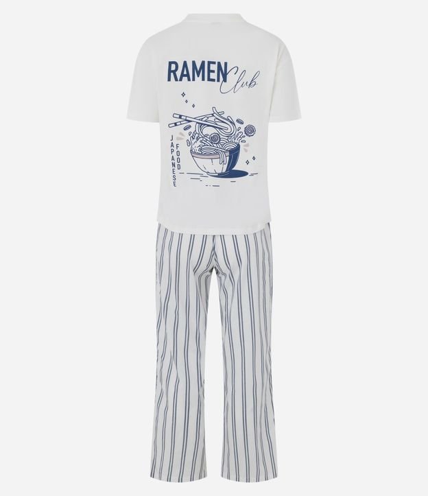 Pijama Largo en Algodón con Estampado de Rayas y Ramen 9