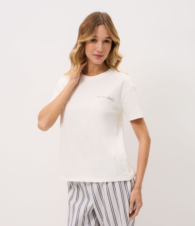 Pijama Largo en Algodón con Estampado de Rayas y Ramen 3