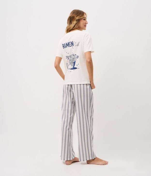 Pijama Largo en Algodón con Estampado de Rayas y Ramen 6