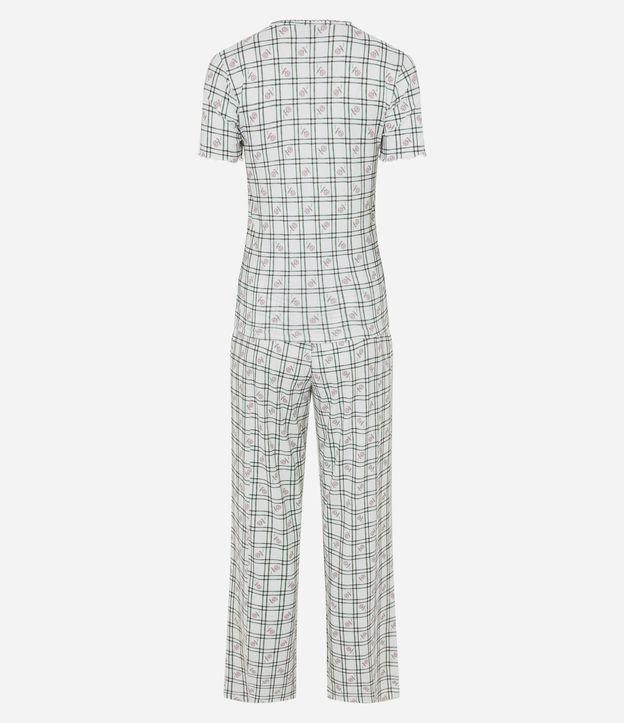 Pijama Largo en Peach Touch con Estampa de Cuadros y Flores 7