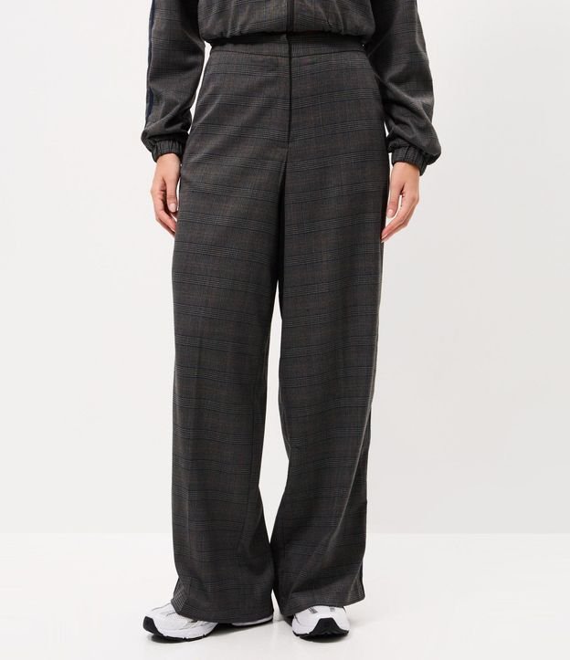 Pantalón Recto Sastre con Estampado de Cuadros y Detalles Laterales 2