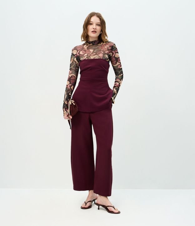 Blusa Sin Breteles en Crepé con Ruedo Peplum
