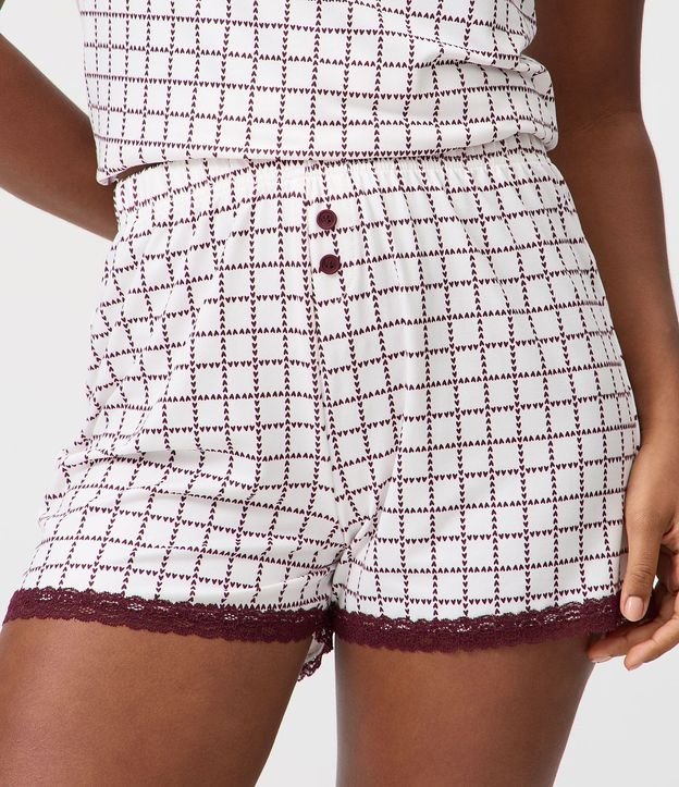 Short de Pijama en Peach Touch con Estampado Geométrico y Corazones 2