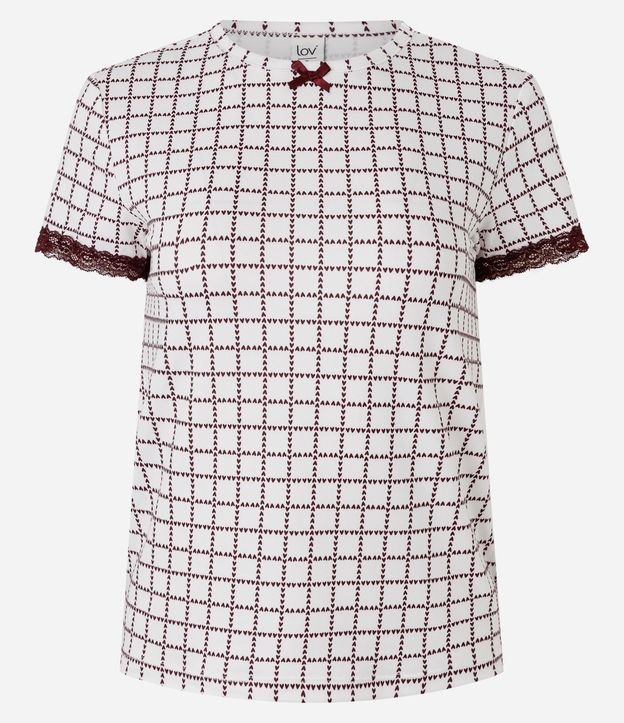 Blusa de Pijama en Peach Touch con Estampado Geométrico y Corazones 5