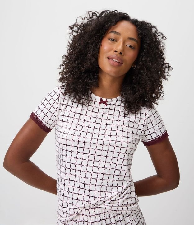 Blusa de Pijama en Peach Touch con Estampado Geométrico y Corazones