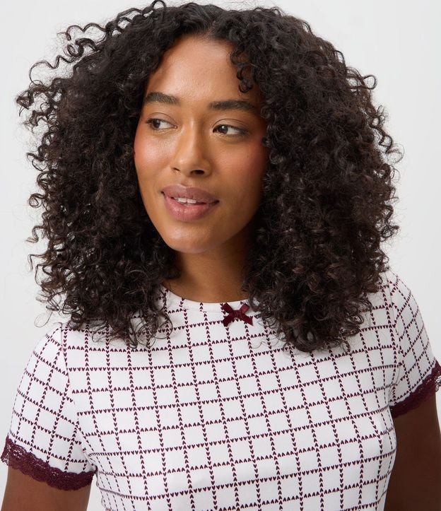 Blusa de Pijama en Peach Touch con Estampado Geométrico y Corazones 3