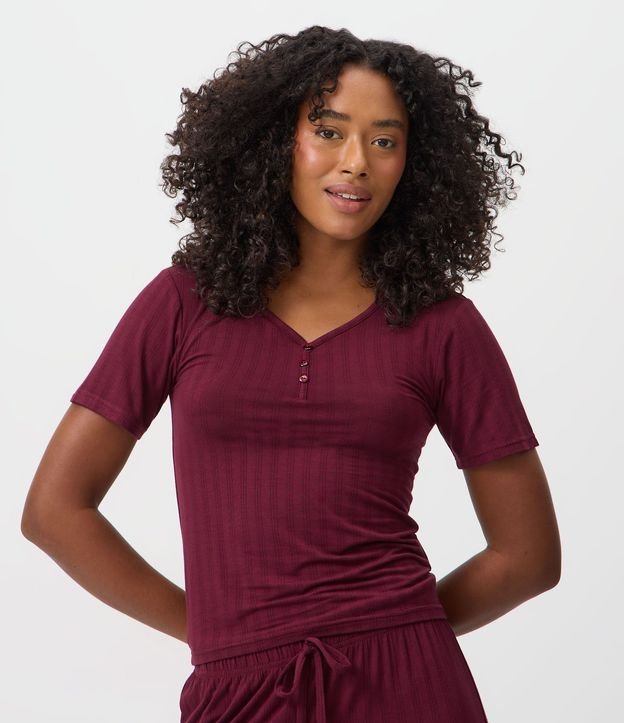 Blusa de Pijama en Rib con Escote V y Botones