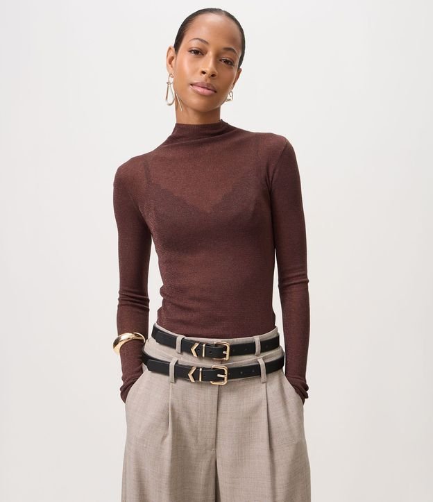 Blusa Regular en Punto con Leve Transparencia