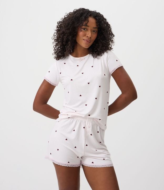Short de Pijama en Peach Touch con Estampado de Corazones