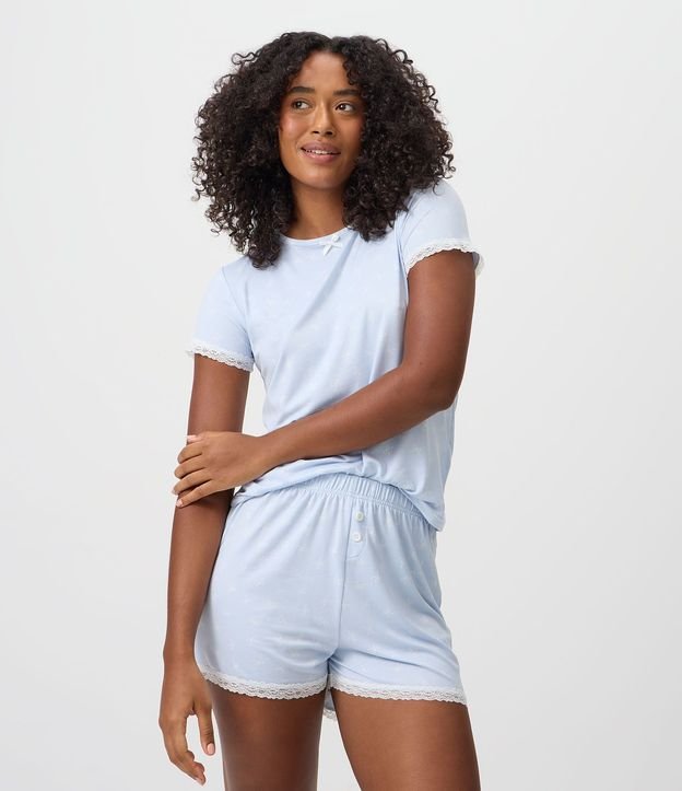 Blusa de Pijama en Peach Touch con Estampa de Moñitas