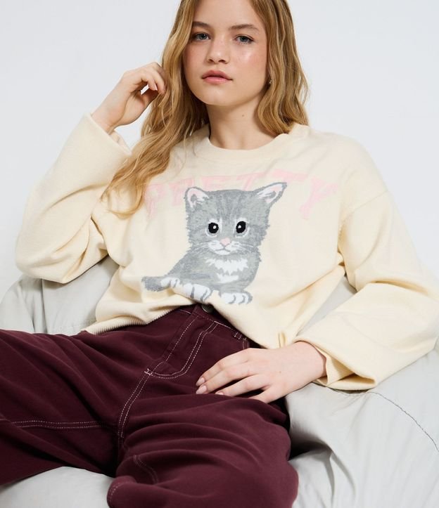 Blusa en Punto con Estampa de Gato 1