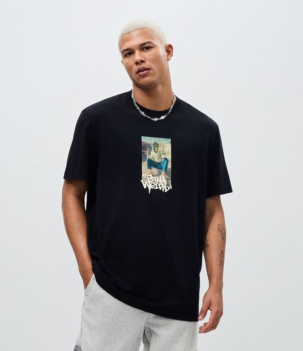 Remera Comfort Manga Corta en Algodón con Estampado ET Stay Weird