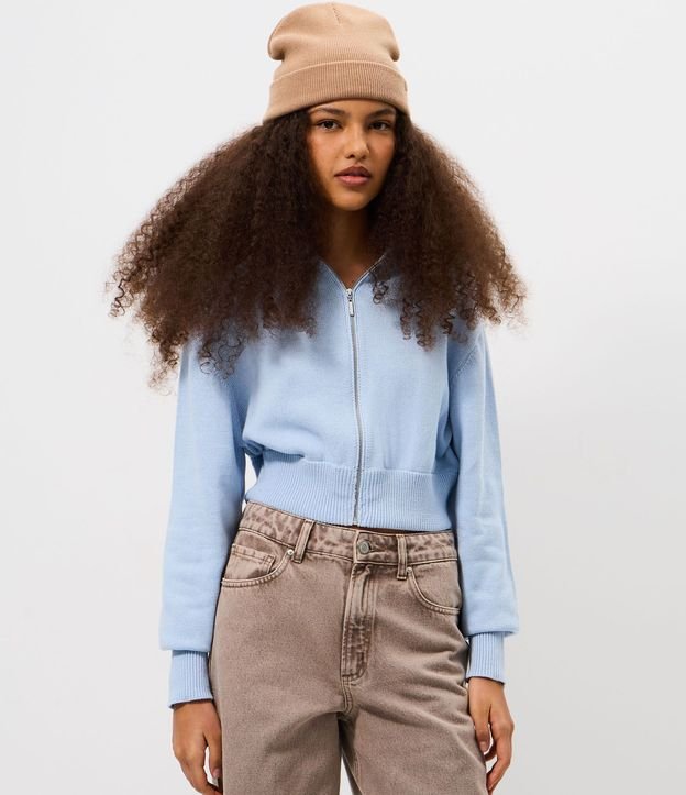 Campera Cropped en Punto con Cremallera Contínua 3