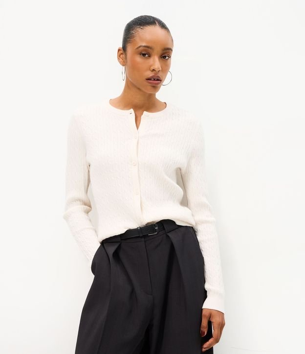 Cardigan en Punto Texturizado con Bajo Acanalado 3