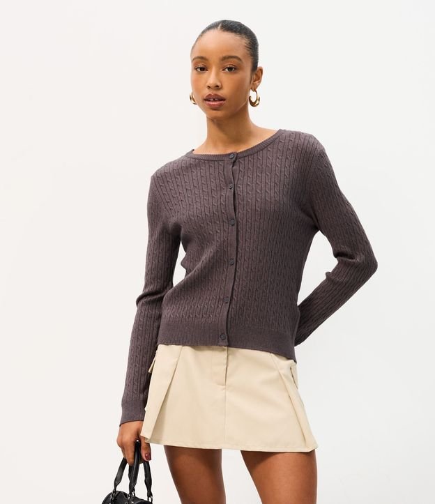 Cardigan en Punto Texturizado con Bajo Acanalado 1