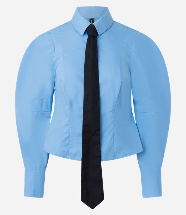 Camisa en Tricolina con Gravata y Mangas Abullonadas 8