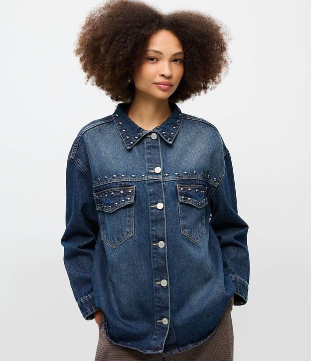 Camisa Jeans Overshirt con Tachuelas
