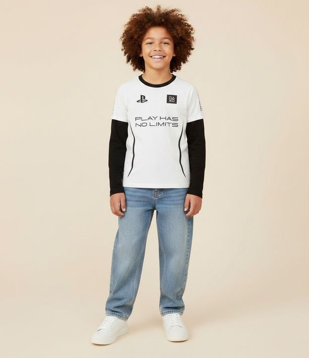 Remera Infantil Playstation con Manga Sobrepuesta – Talle 5 a 14 años