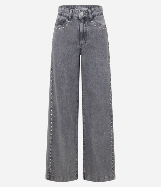 Pantalón Wide en Jeans con Cintura Baja y Tachuelas Aplicado 5