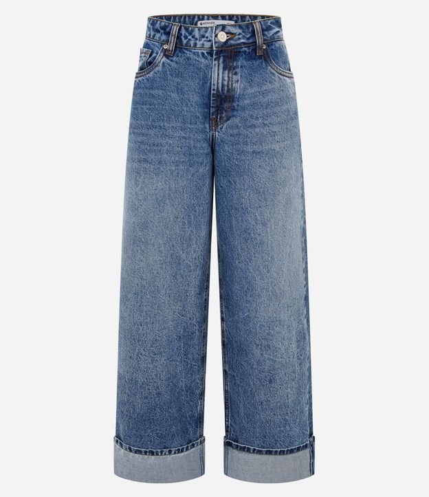 Pantalón Wide Leg Jeans con Cintura Baja y Ruedo Plegado 5
