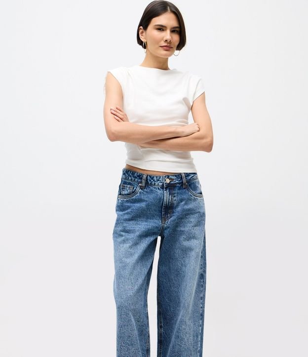 Pantalón Wide Leg Jeans con Cintura Baja y Ruedo Plegado 2