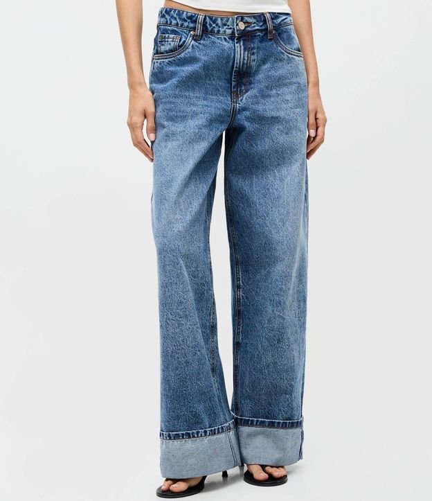 Pantalón Wide Leg Jeans con Cintura Baja y Ruedo Plegado 3