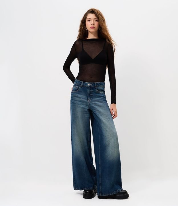 Pantalón Super Wide Jeans con Cintura Mediana 1