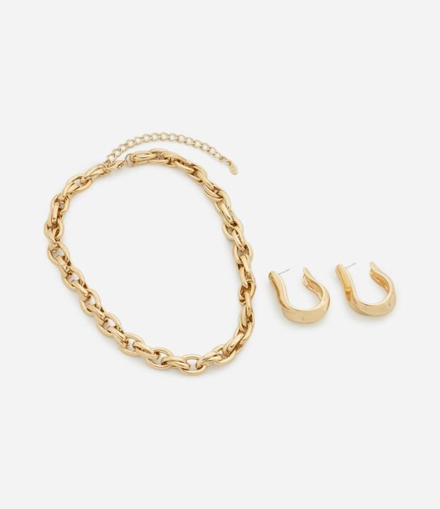 Conjunto de Collar y Caravana Aro Orgánica en Metal