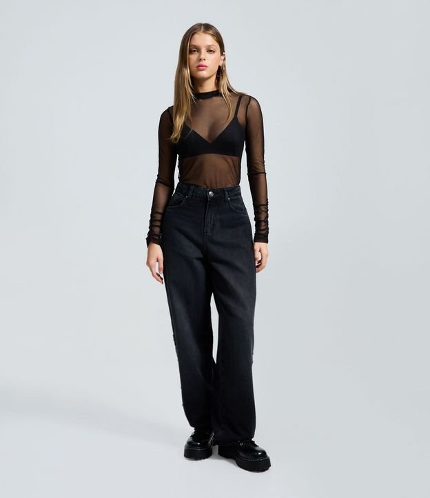 Pantalón Baggy en Jeans con Recortes de Estrellas y Cintura Mediana 3