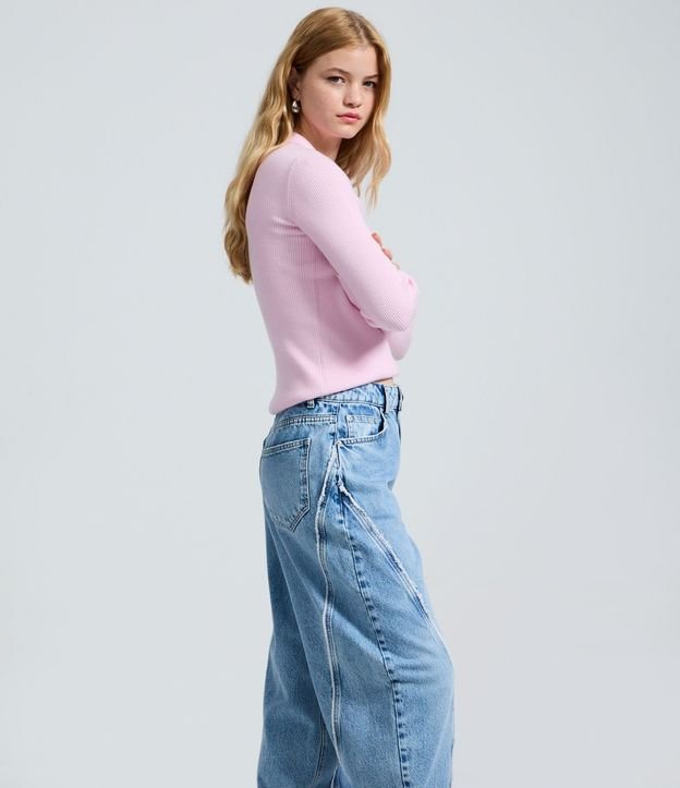 Pantalón Baggy en Jeans con Bordado Deshilachado y Cintura Mediana 4